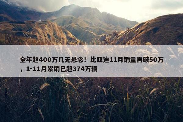 全年超400万几无悬念！比亚迪11月销量再破50万，1-11月累销已超374万辆