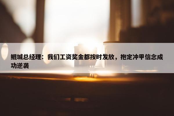 鲲城总经理：我们工资奖金都按时发放，抱定冲甲信念成功逆袭