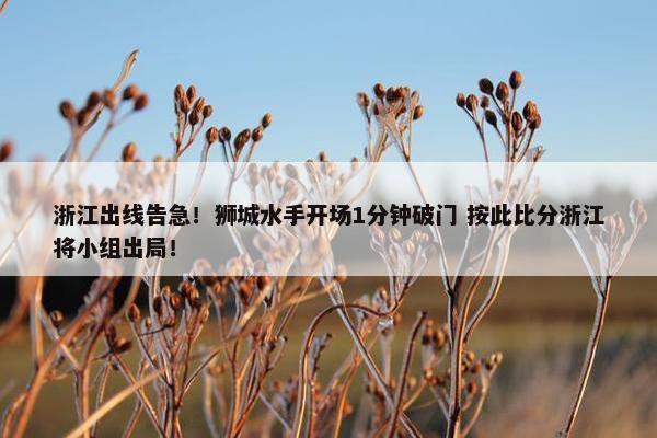 浙江出线告急！狮城水手开场1分钟破门 按此比分浙江将小组出局！