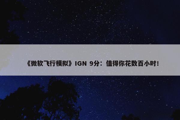 《微软飞行模拟》IGN 9分：值得你花数百小时！