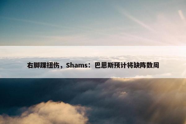 右脚踝扭伤，Shams：巴恩斯预计将缺阵数周