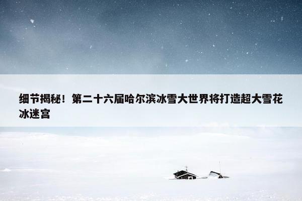 细节揭秘！第二十六届哈尔滨冰雪大世界将打造超大雪花冰迷宫