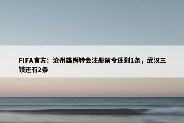 FIFA官方：沧州雄狮转会注册禁令还剩1条，武汉三镇还有2条