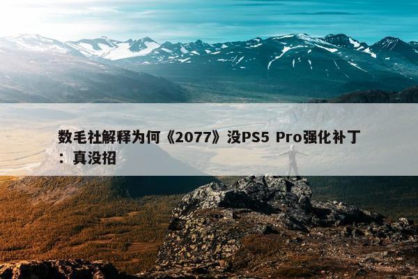 数毛社解释为何《2077》没PS5 Pro强化补丁：真没招