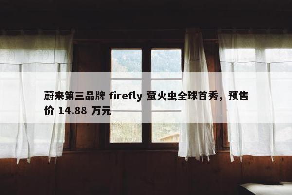 蔚来第三品牌 firefly 萤火虫全球首秀，预售价 14.88 万元