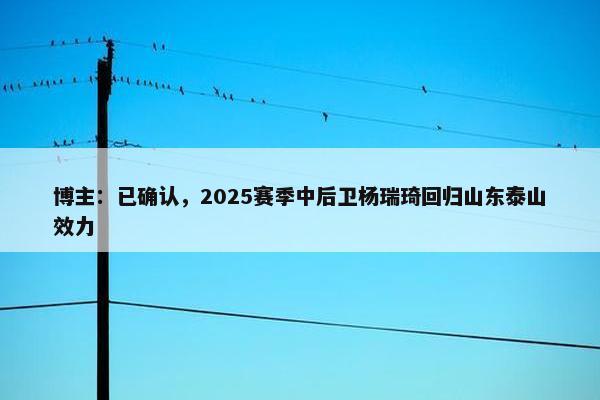 博主：已确认，2025赛季中后卫杨瑞琦回归山东泰山效力