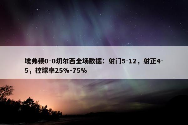 埃弗顿0-0切尔西全场数据：射门5-12，射正4-5，控球率25%-75%