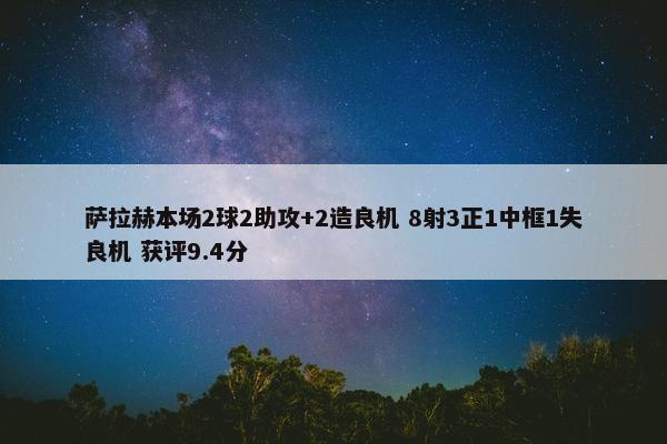 萨拉赫本场2球2助攻+2造良机 8射3正1中框1失良机 获评9.4分